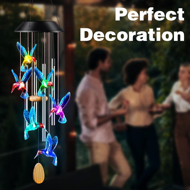 DesGully Wind Chimes,Hummingbird Solar Wind Chimes for Outside Color Changing,4 Aluminum Tubes Wind Bell for Garden/Patio Decor Thanksgiving Gifts for Mom, Wife, Grandma Neighbors(25 Inch Deep Tone) - Image 3